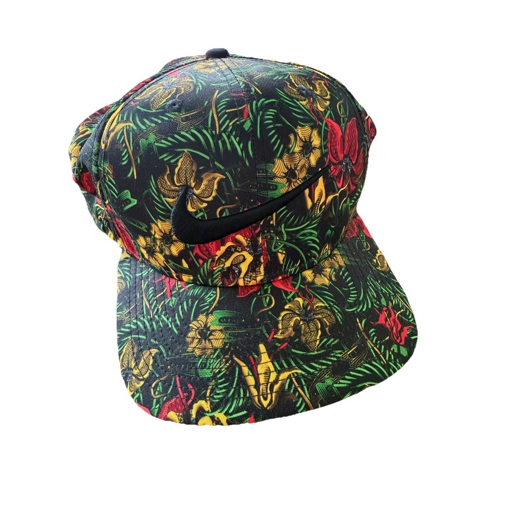 NIKE Black Floral Snapback Hat Adult One Size Hawaiian Aloha Sports